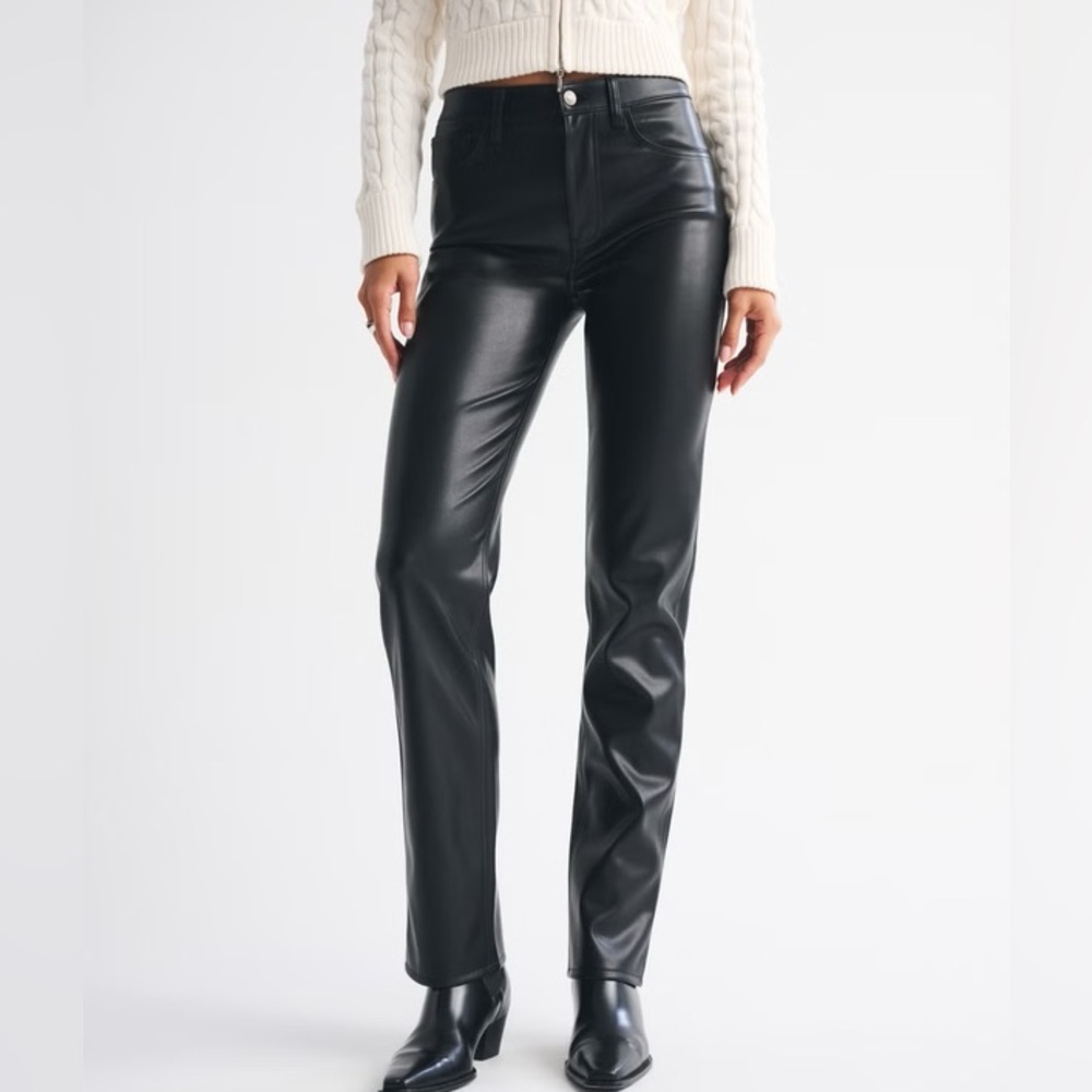 Abercrombie Vegan Leather Ultra High Rise Straight Ankle Pant, size 25